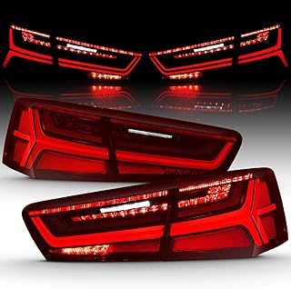 AmeriLite for 2012-2015 Audi A6 / S6 [Full LED] Sequential Turn Signal Ruby Red Tail Lights Assembly Set - Passenger and Driver Side