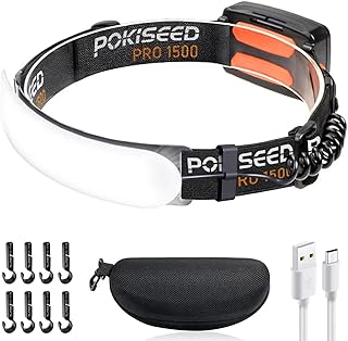 LED Headlamp Rechargeable, Super Bright 1500 Lumens 230° Wide Beam Headlamp, 3 Modes IPX6 Waterproof Lightweight Head Light with Taillight & Clips for Camping, Running,Fishing, Outdoors, Hard Hat Work