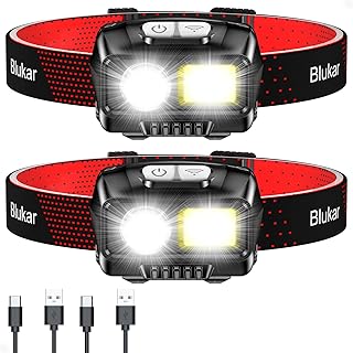 Blukar LED Headlamp Rechargeable,2000L High Lumen Super Bright Dimmable Headlight Flashlight with Motion Sensor- 8 Modes,Spotlight&Floodlight,IPX5 Waterproof for Camping,Hiking,Running,Fishing -2 Pack