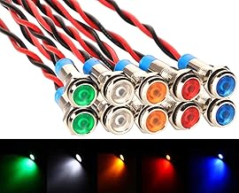 10pcs 6mm 1/4" AC/DC 12-24V LED Metal Indicator Light Waterproof Signal Lamp Pilot Dash Directional Car Truck Boat with Wire