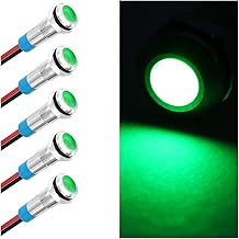 5PCS 6MM 1/4" LED Indicator Light, AC/DC 12-24V Waterproof IP66 Metal Signal Lamp, Metal Indicator with 145mm Wire, Automotive LED Indicator Light for Cars Trucks Boats (Green)