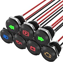 12V LED Indicator Light Small Indicator Light Waterproof 1/2" Panel Cutout 12 Volt 24 Volt Metal LED Indicator Pilot Dash Light with 300MM Wires -7PCS Black