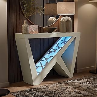 HOMES: Inside + Out Naomi LED Console Table, Cream Weave