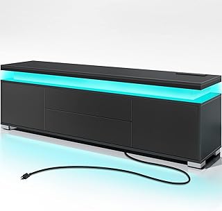 Rolanstar TV Stand with Power Outlet & LED Lights