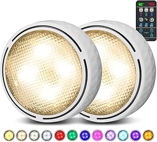 LED Puck Lights with Remote Control - 2 Pack, White