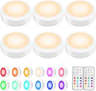 BLS LED Puck Lights with Remote Control - 6 Pack, RGB Color Changing