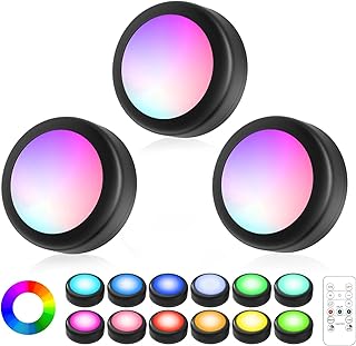 LED Puck Lights with Remote Control - 3 Pack, Color Changing