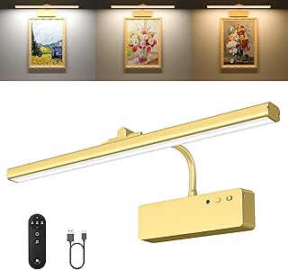 Wireless Picture Light, Rechargeable Art Lighting, Dimmable with Remote (Gold)