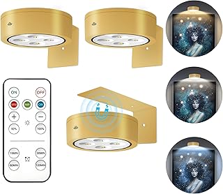 3 Pack Battery Operated Picture Light, Magnetic LED with Remote (Gold)