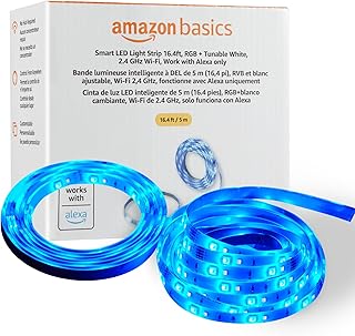 Smart LED Light Strip, 16.4ft, RGB + White, Works with Alexa