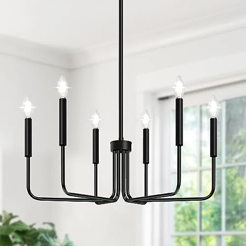 Lynnoland 6-Light Black Farmhouse Chandelier Pre-Assembled