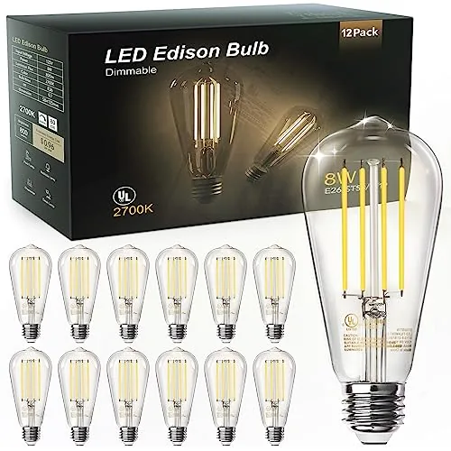 TJOY ST58 Edison LED Bulbs 12-Pack E26 8W Dimmable