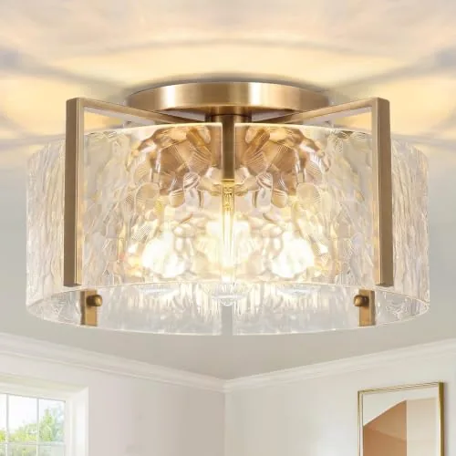 OYKYOHEI 16-inch Gold Semi Flush 4-Light Drum Fixture