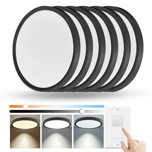 YELIOLED 12-Inch Dimmable LED Flush Mount 6-Pack Black