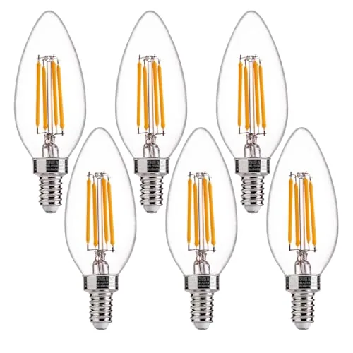 FLSNT E12 B11 LED Filament Candelabra Bulbs 6-Pack