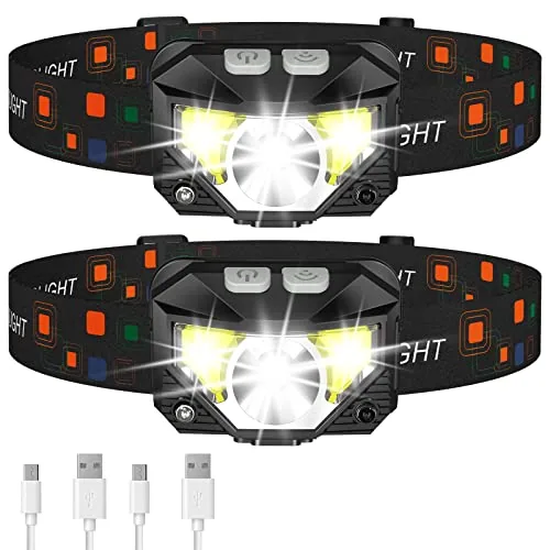 LHKNL Rechargeable LED Headlamp with Motion Sensor 2-Pack