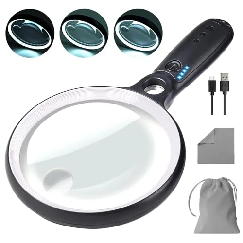 GABORISH 10X/20X/45X Magnifying Glass with 37 LED Lights