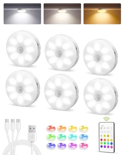 EZVALO RGB Puck Lights with Motion Sensor and Remote
