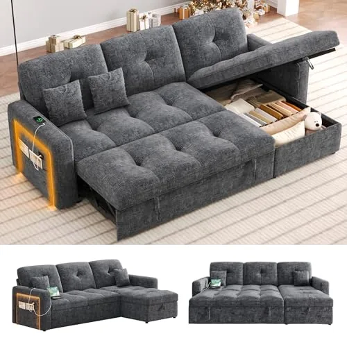 HIFIT 81in L-Shaped LED Sectional Sleeper Sofa