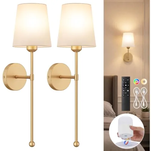Percantis Battery Wall Sconces Gold 2-Pack RF Remote
