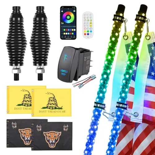 Ehaho NA102 3FT RGBW Whip Lights 2-Pack App Control