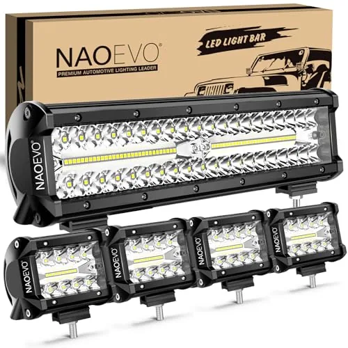 NAOEVO 12in LED Bar + 4x4in Pod Combo Kit