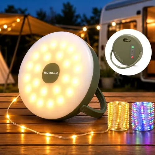 KUQIHUG 32.8FT Rechargeable Camping String Lights with Reel